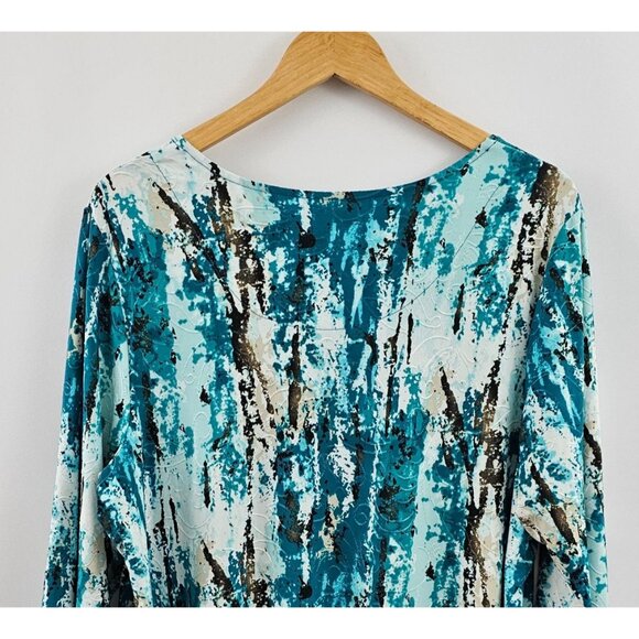 JM Collection Woman 2X Top Turquoise Abstract Print 3/4 Sleeve Stretch Fall Work - Picture 6 of 8